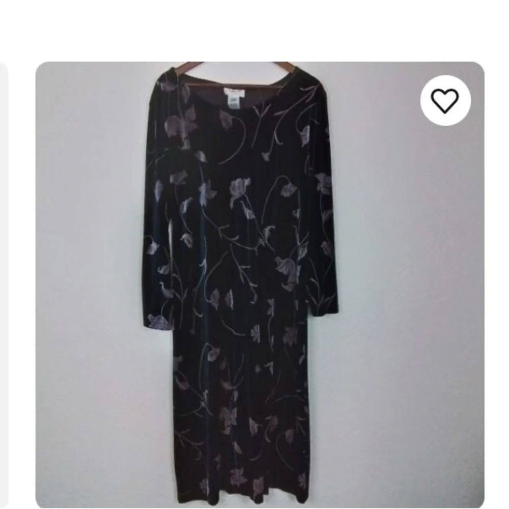 Talbots Dress Petite Black Velvet Maxi Length  Lavender Floral Print,Size SP